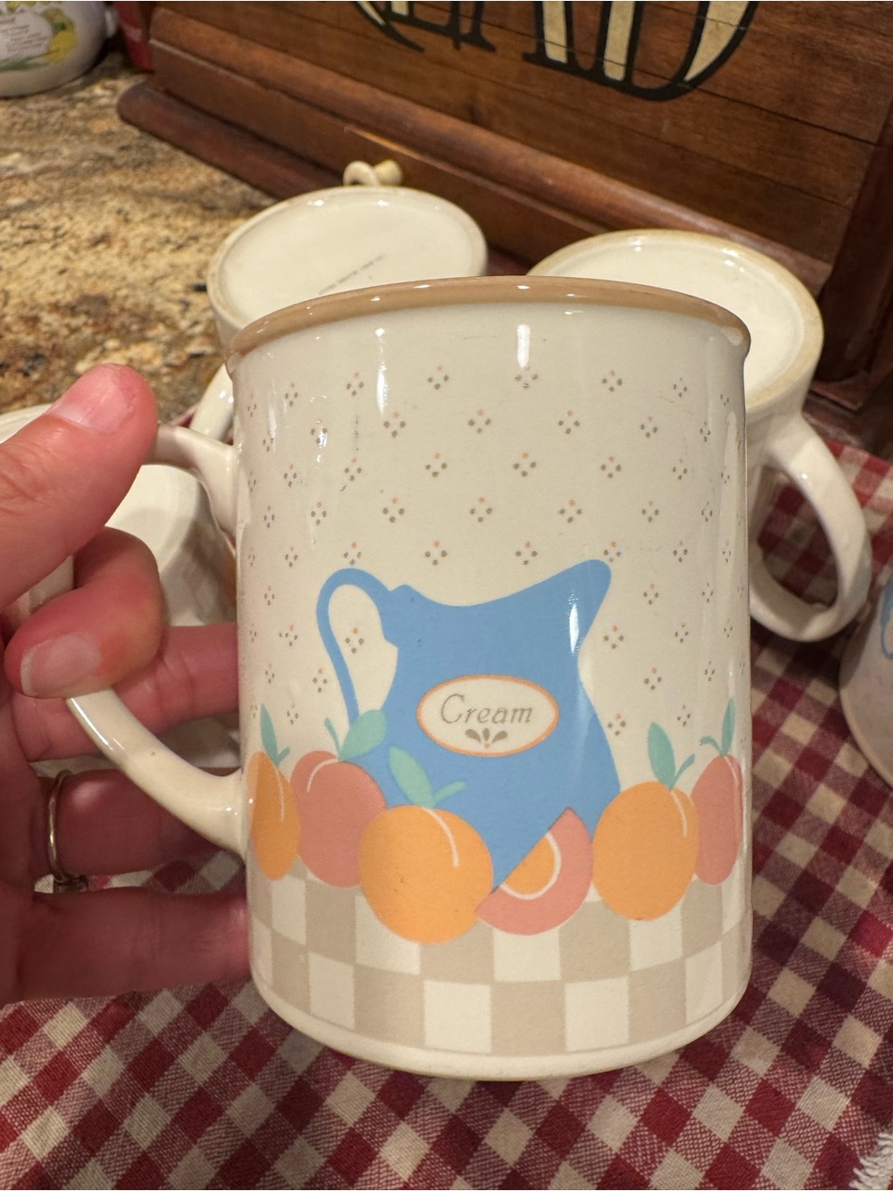 Cream Pitcher Pattern Stoneware Mug with Peach Motif